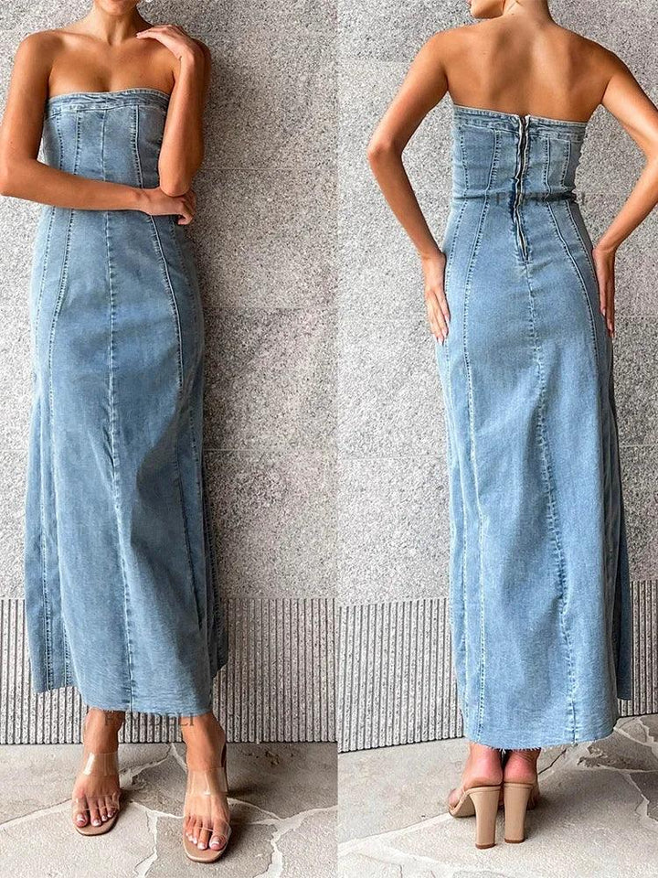 Margot Side Slit Denim Bodycon Dress
