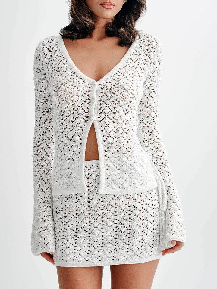 Elodie Hollow Knit Skit Two Piece Set