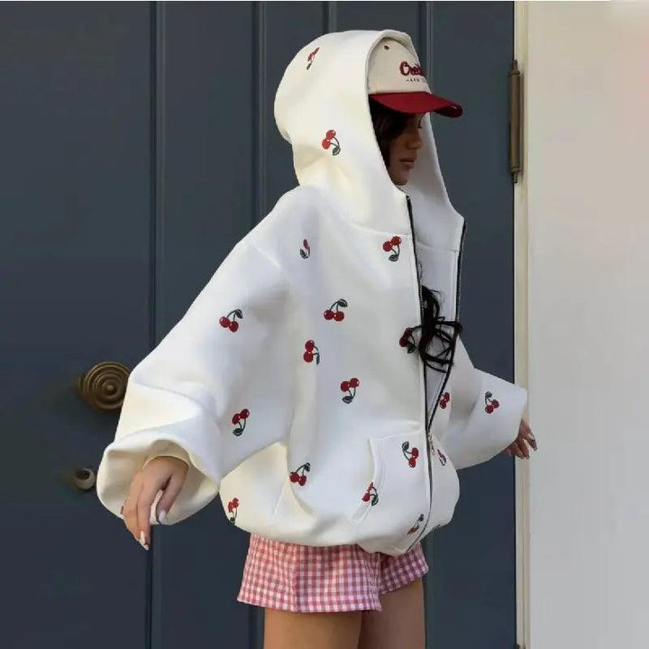 Louise Cherry Zip-Up Hoodie