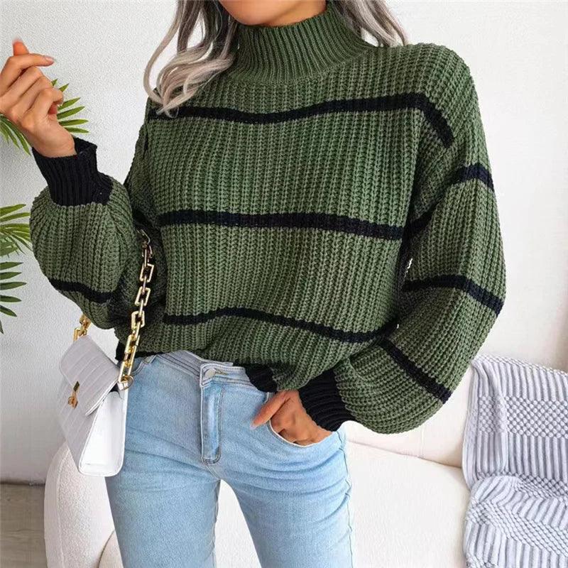 Barbara Striped Roll Neck Sweater