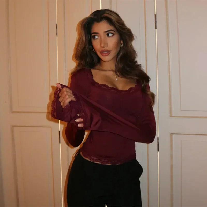 Hope Lace-Trim Flare Sleeve Top