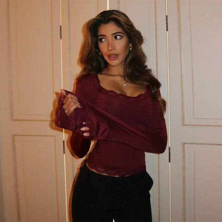 Hope Lace-Trim Flare Sleeve Top