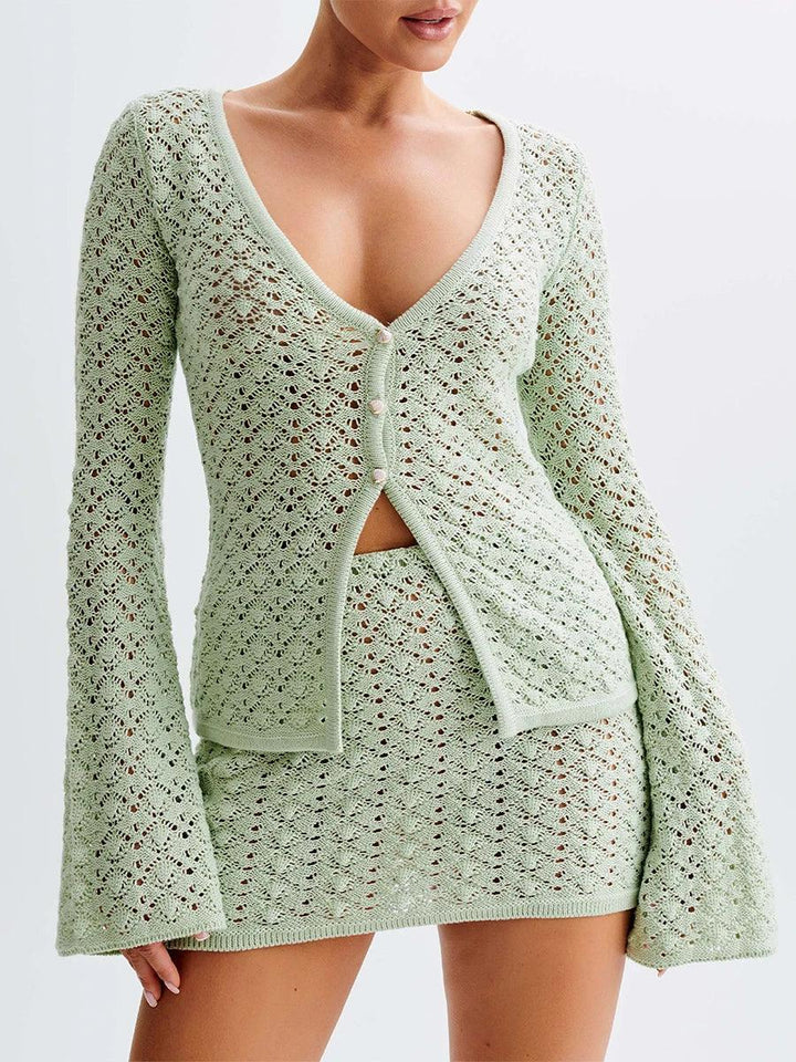 Elodie Hollow Knit Skit Two Piece Set