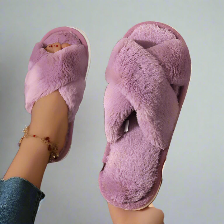 Tiffany Fluffy Cross Slippers